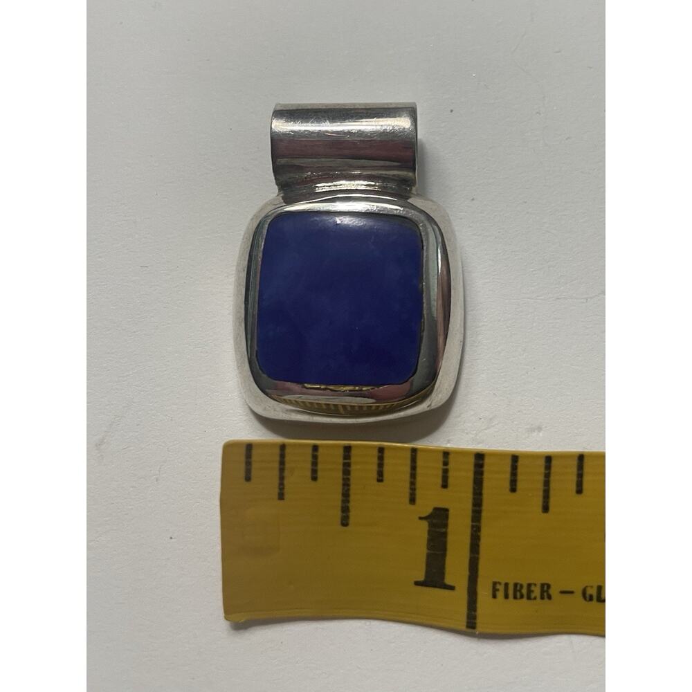Vintage Mexico 925 Sterling Silver Lapis Lazuli Square Slider Pendant 1 X 1.5 - Picture 5 of 6